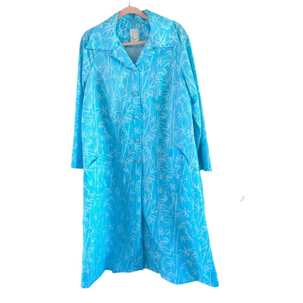 Vanda’s Key West Womens Long Sleeve Midi Robe/Dress Size L Printed Blue Vintage